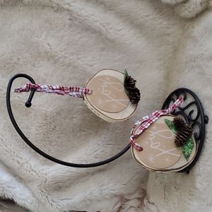 New, Birch Ornaments, Set of 2, Pinecones, Joy